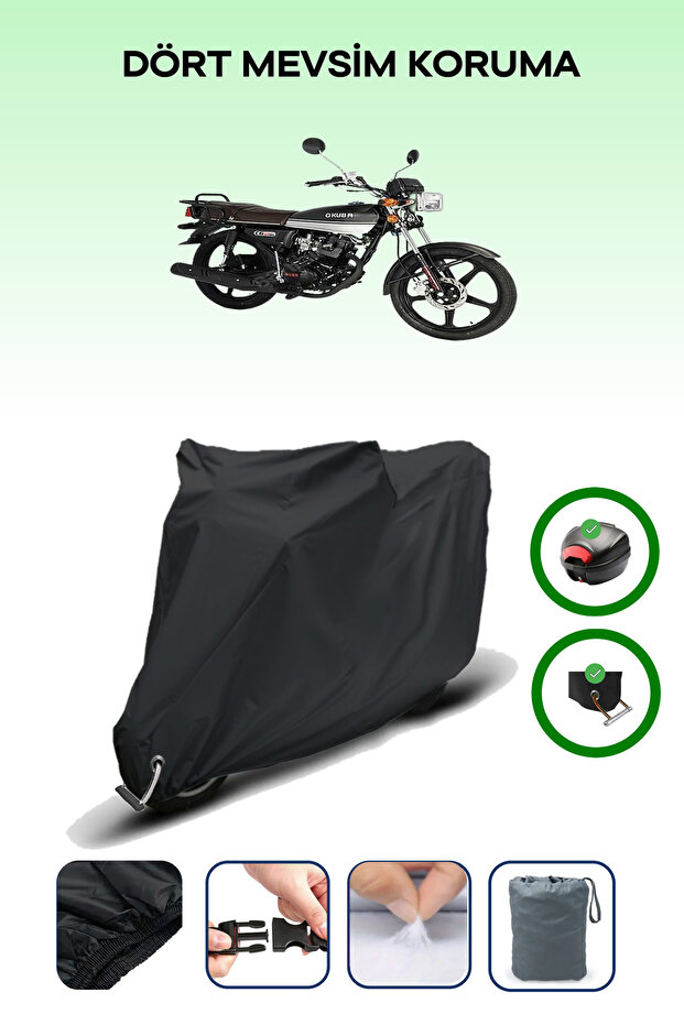 Black Rear Bag and Lock Compatible Kuba Cg 50 Compatible Motorcycle Tarpaulin