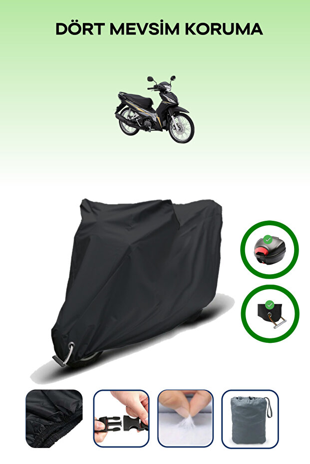 Black Rear Bag and Lock Compatible Honda Wave Compatible Motorcycle Tarpaulin