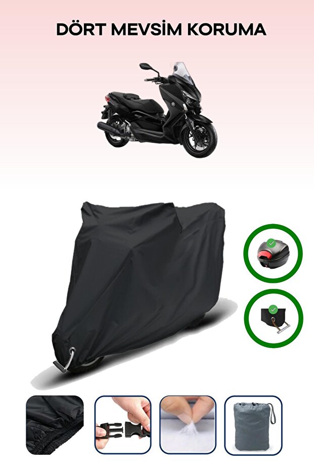 Black Rear Bag and Lock Compatible Yamaha X-Max 250 Iron Max Abs Compatible Motorcycle Tarpaulin
