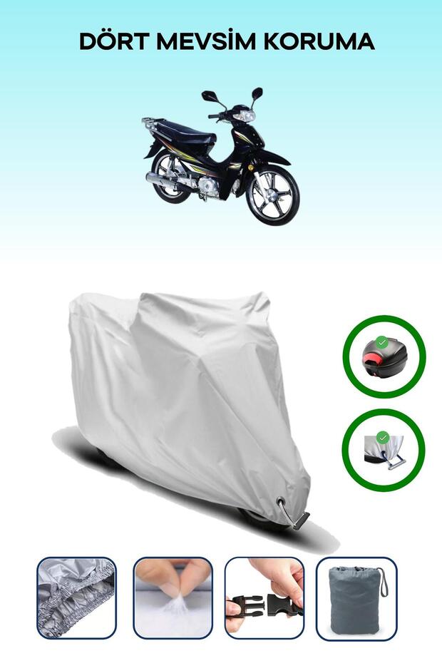 Gray Rear Bag and Lock Compatible Bisan Motocup 100 Compatible Motorcycle Tarpaulin