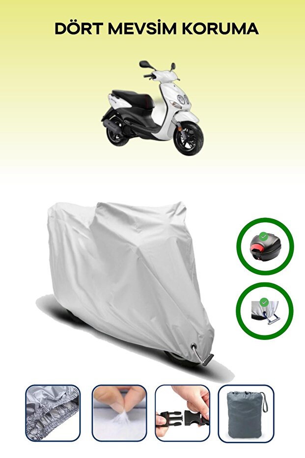 Gray Rear Bag and Lock Compatible Yamaha Neos Compatible Motorcycle Tarpaulin
