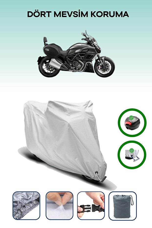 Gray Rear Bag and Lock Compatible Ducati Diavel Strada Compatible Motorcycle Tarpaulin