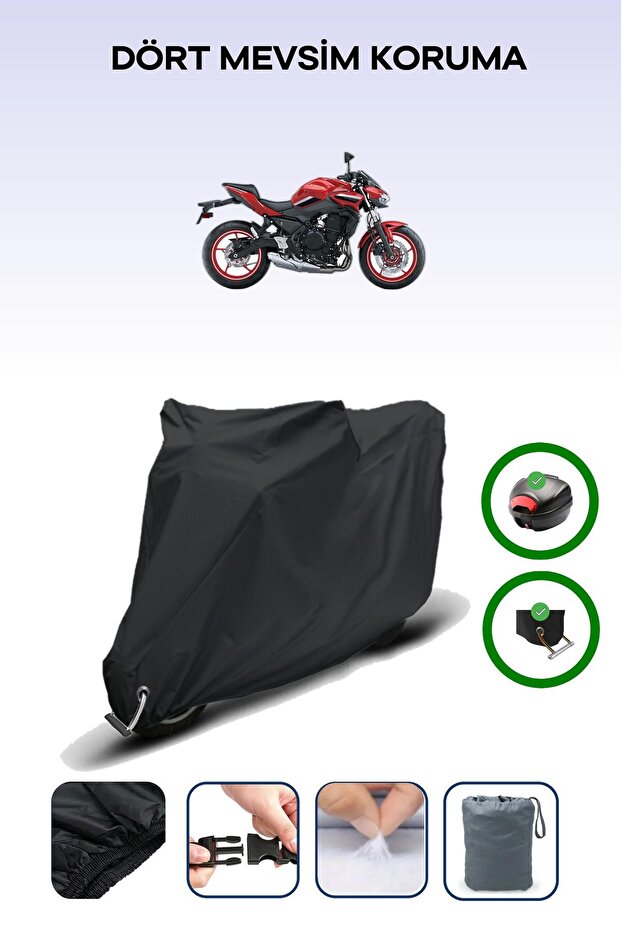 Black Rear Bag and Lock Compatible Kawasaki Z 650 Compatible Motor Tarpaulin