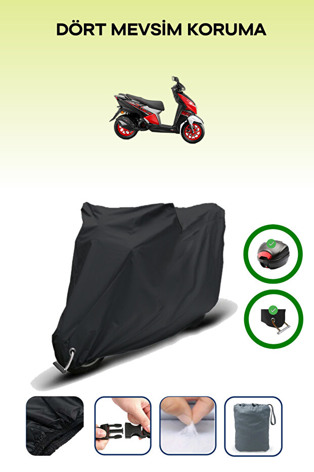 Black Rear Bag and Lock Compatible Apachi Beauty 125 Compatible Motorcycle Tarpaulin
