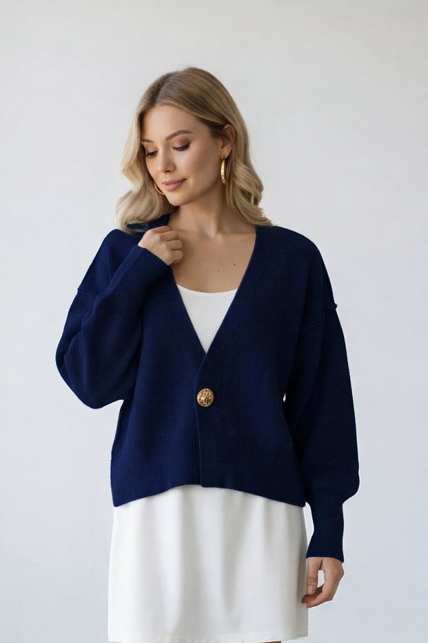 Women's Oversized Single Button Soft Textured Cardigan Hyn-58091