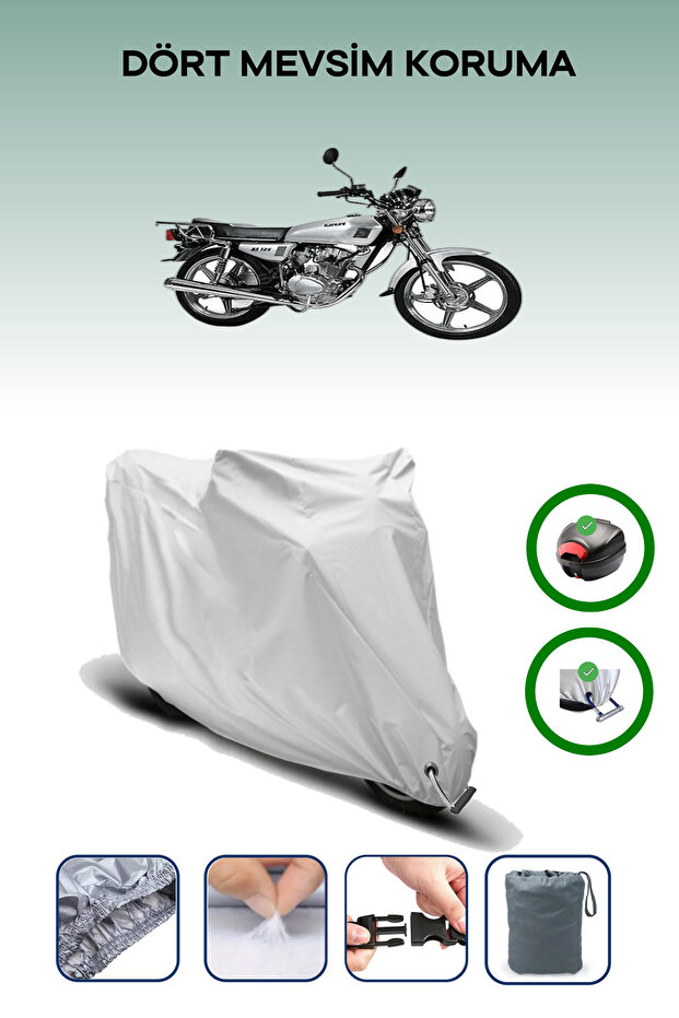 Gray Rear Bag and Lock Compatible with Kanuni Bs 125 Compatible Motorcycle Tarpaulin