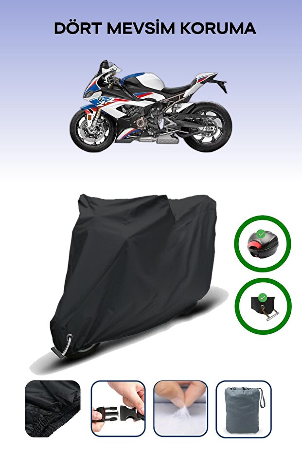 Black Rear Bag and Lock Compatible Bmw S 1000 Rr Race Compatible Motorcycle Tarpaulin