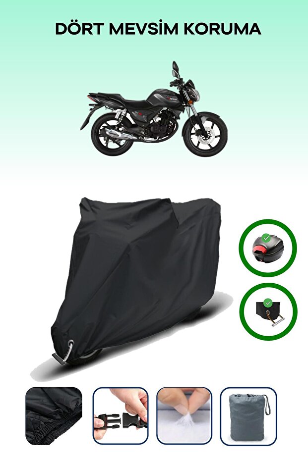 Black Rear Bag and Lock Compatible Rks 125-S Compatible Motorcycle Tarpaulin