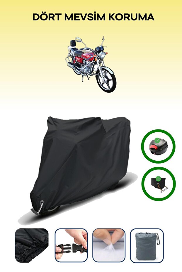 Black Rear Bag and Lock Compatible Arora Ym 150-A Compatible Motorcycle Tarpaulin