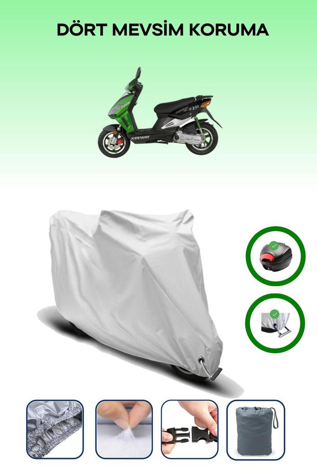 Gray Rear Bag and Lock Compatible Keeway Matrix 150 Compatible Motorcycle Tarpaulin