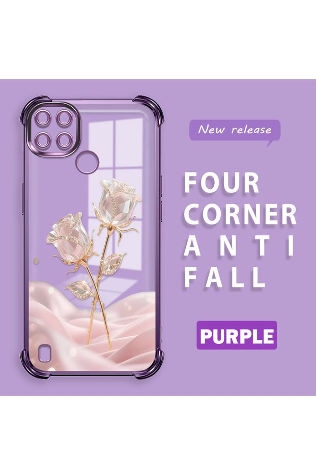 Realme C25Y/C21Y Compatible Romantic Pink Rose Transparent Silicone Protective Case
