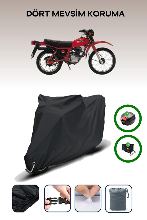 Black Rear Bag and Lock Compatible Honda XL 185 S Compatible Motorcycle Tarpaulin
