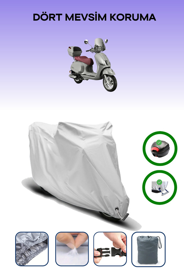 Gray Rear Bag and Lock Compatible Rks Bevely 125 Compatible Motorcycle Tarpaulin