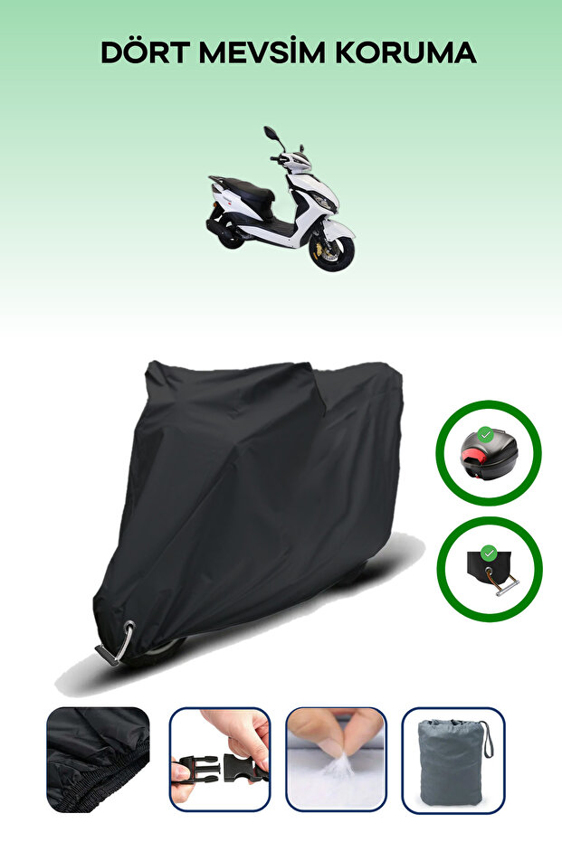 Black Rear Bag and Lock Compatible Arora Freedom 125 Compatible Motorcycle Tarpaulin