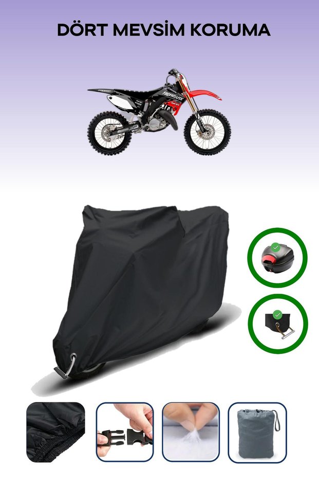Black Rear Bag and Lock Compatible Honda Cr 250 Compatible Motorbike Tarpaulin