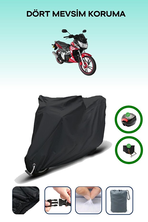 Black Rear Bag and Lock Compatible Yuki Yıldız 130 Compatible Motorcycle Tarpaulin
