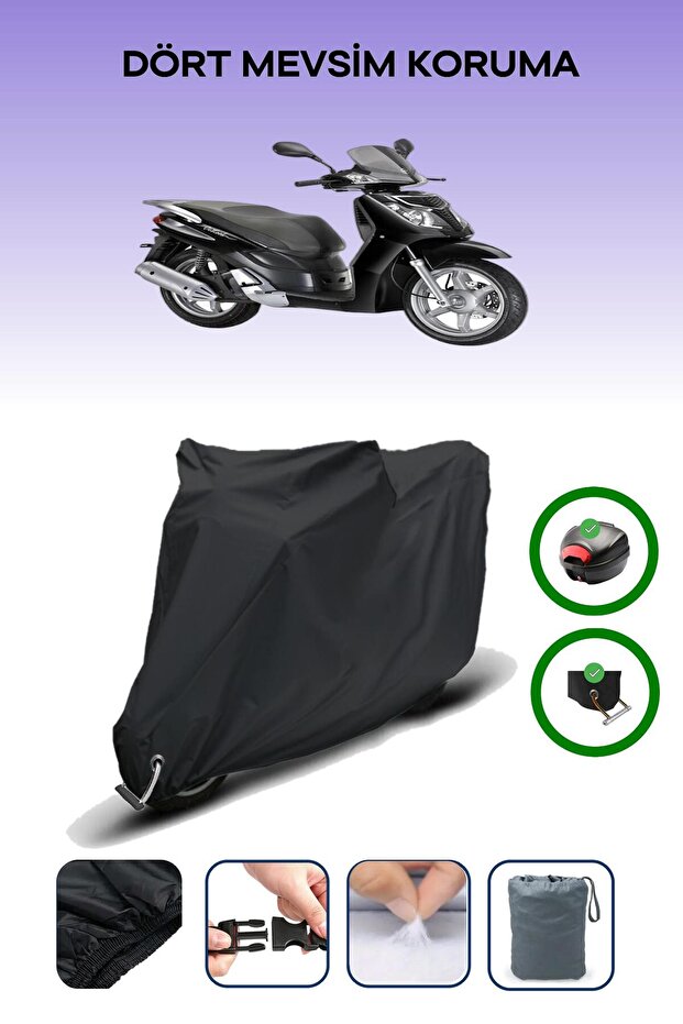 Black Rear Bag and Lock Compatible Rks Outlook 150 Compatible Motorcycle Tarpaulin