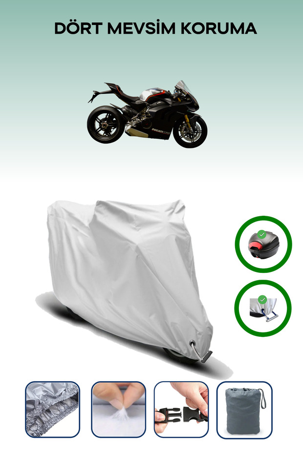 Gray Rear Bag and Lock Compatible Ducati Panigale V4 Sp Compatible Motorcycle Tarpaulin