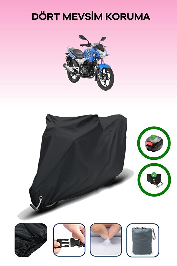 Black Rear Bag and Lock Compatible Bajaj Discover 150 S Compatible Motorcycle Tarpaulin