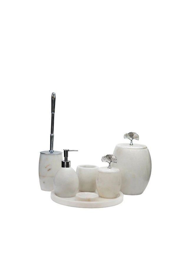 Decorative Oval Marble Bathroom Set Set of 7 Accessories Detailed Design Set