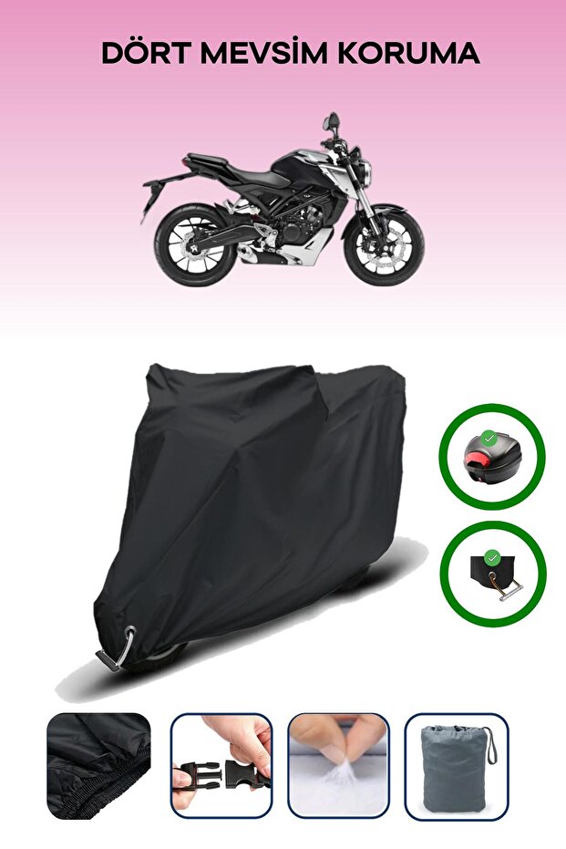 Black Rear Bag and Lock Compatible Honda Cb 125 R Compatible Motorcycle Tarpaulin