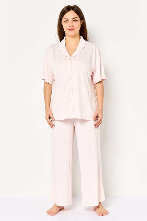 Women 2 Pcs Short Sleeve Top And Bottom Pyjama Set, Pink