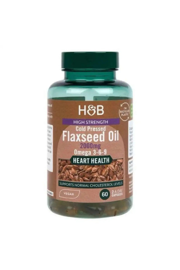 Vegan High Strength 2000mg Flaxseed Triple Omega 3-6-9 Oil Capsules, Pack of 60's