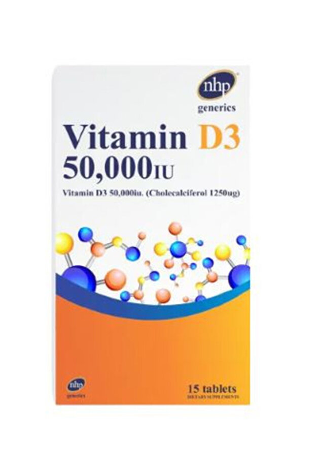 NHP GENERICS VITAMIN D3 50,000 IU, 15 TABLETS - Made by Quest Vitamins Limited