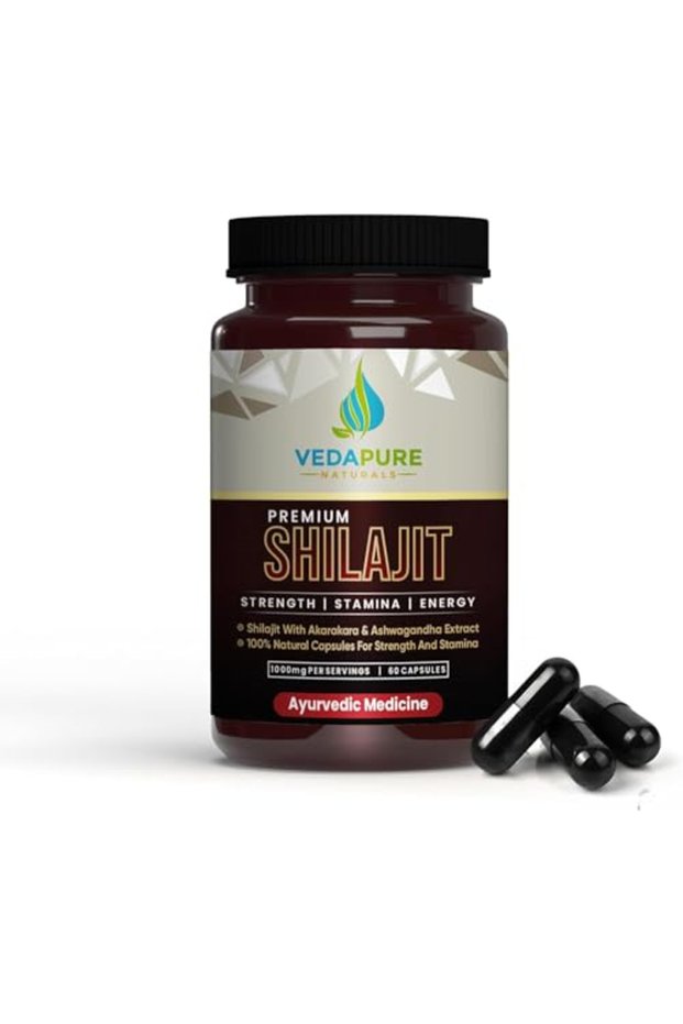 Natural Shilajit, with Safed Musli and Ashwagandha, Boosts Energy - 1000mg, 60 Capsules