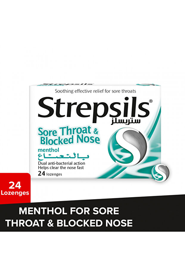 Menthol Sore Throat & Blocked Nose Relief Lozenges, 24 Lozenges
