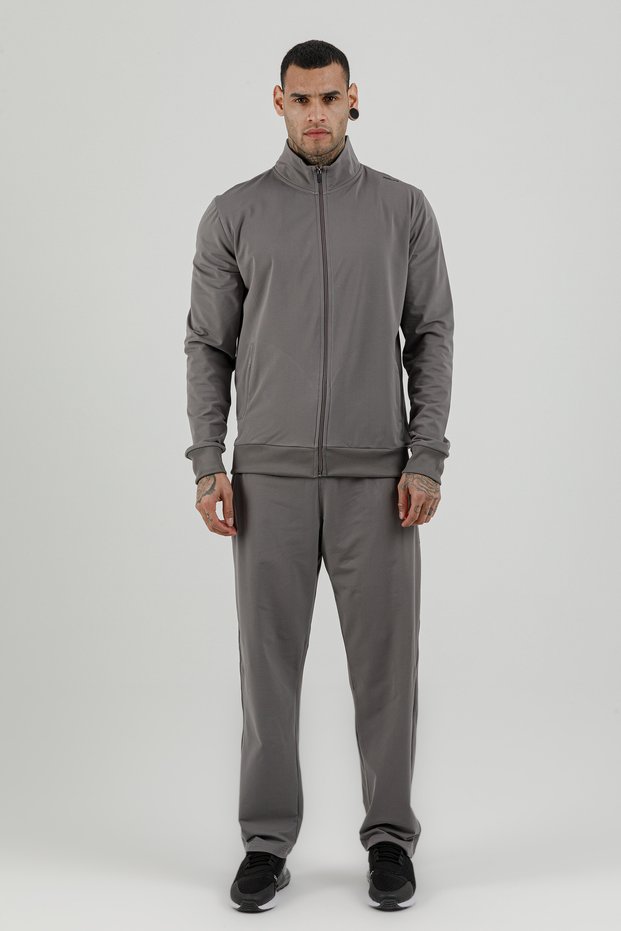 Sportswear Full Length Zippered Men's Mock Neck Piece Tracksuit Set Gray