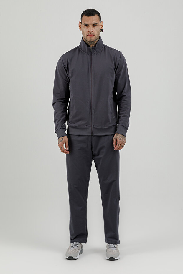 Sportswear Full Length Zippered Men's Mock Neck Piece Tracksuit Set Titanium