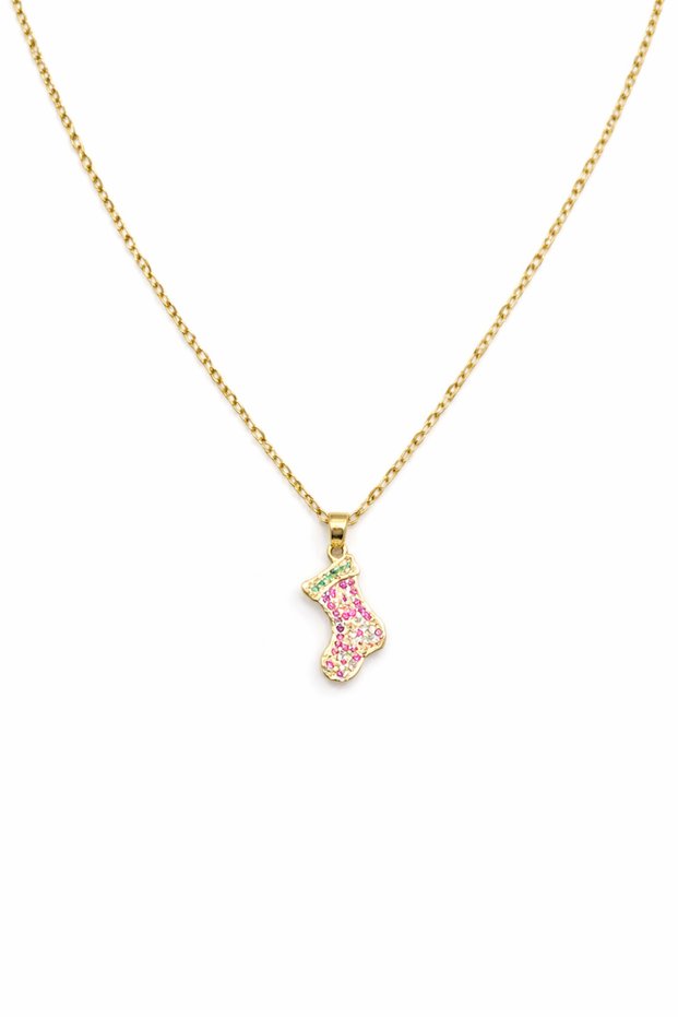 Women's Gold Color Stone Sock Figured Steel Necklace – Non-Tarnish, Stylish and Everyday Wear