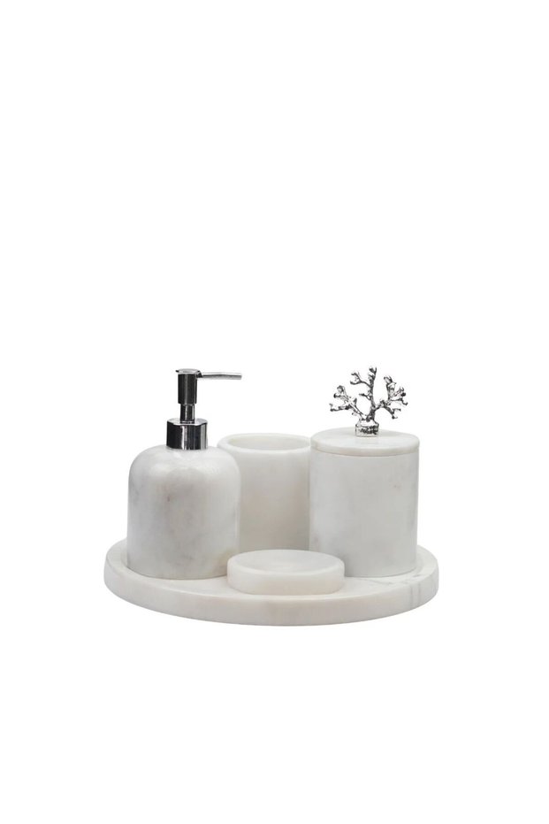 Decorative Marble Bathroom Set 5 Piece Accessory Detailed Special Design Set