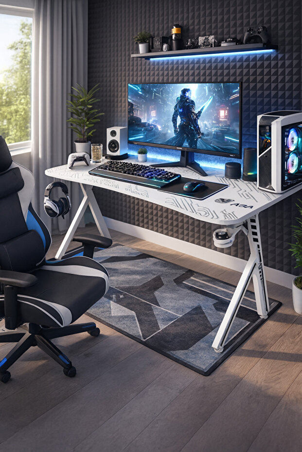 White Gaming Desk with Full Mouse Pad – Modern Computer Table for Gaming & Office - 1