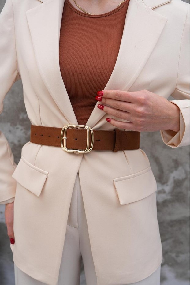 Gold Buckle Suede Belt Dress Belt Shirt Belt Coat Belt Women's Belt