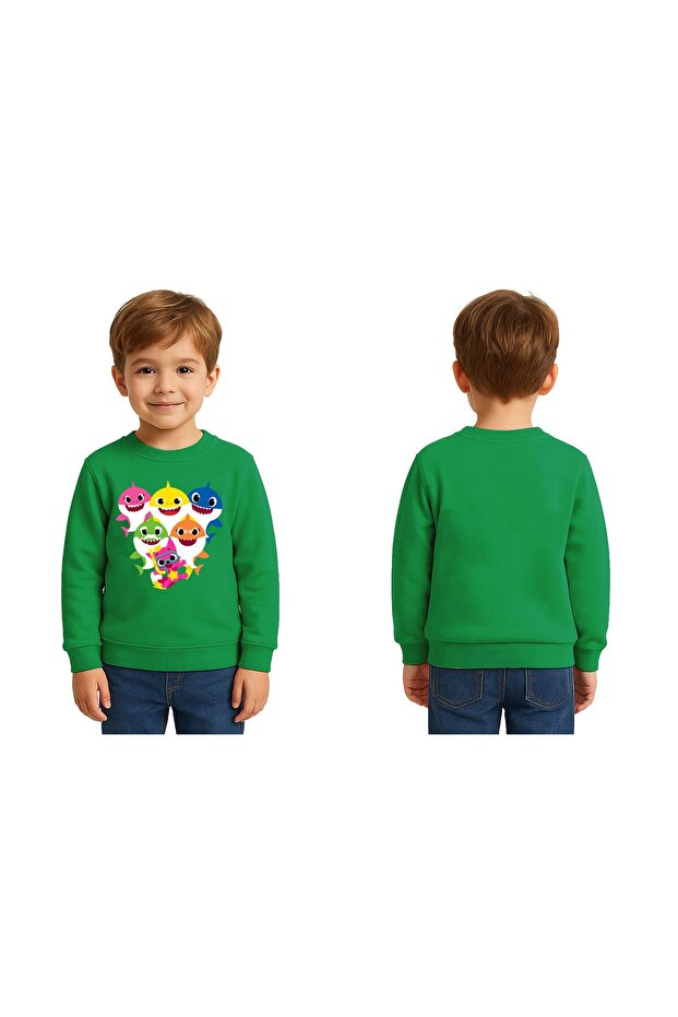 Unisex Baby Shark Printed Children's Swaetshirt 3 Thread Raster
