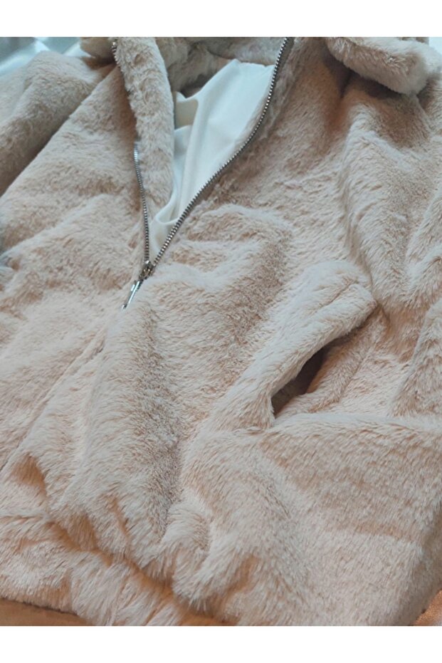Bej Kadın Peluş Mont - 4
