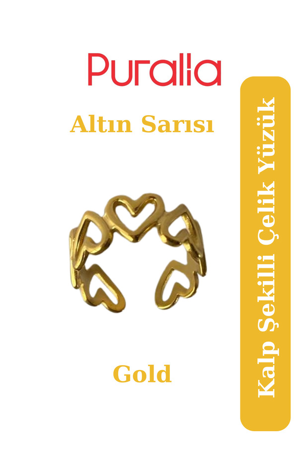 Heart Shaped Adjustable Steel Ring - Gold Yellow (Gold)