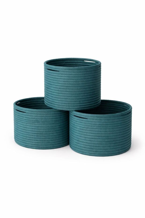 Trio Nest 3-Piece Jute Wicker Decorative Basket Set 25cm Diameter X 18cm Height Organizer Stylish