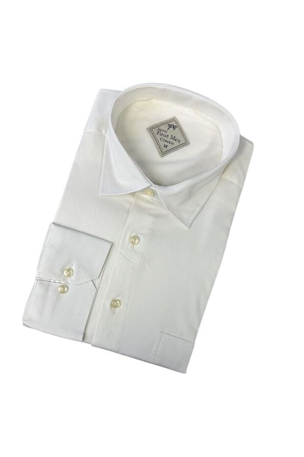Classic Wide Cut Dobby Plain Long Sleeve Men's Shirt