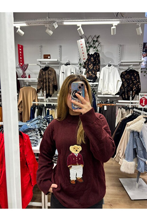 Teddy Figürlü Oversize Triko Kazak - 3