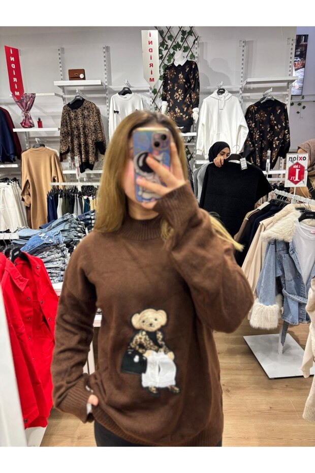 Teddy Figürlü Oversize Triko Kazak - 3