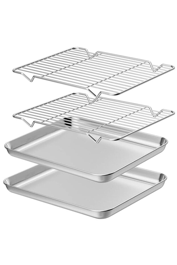 Wildone Stainless Steel Baking Sheet & Cooling Rack Set [2 Sheets + 2 Racks], 12 x 10 x 1 Inch, Non-Toxic & Heavy Duty & Easy Clean