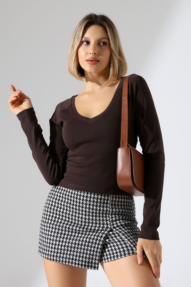 Women's Wide V Neck Long Sleeve Blouse 21948