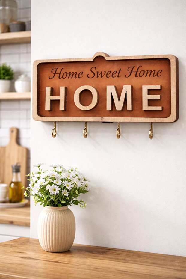 Wooden Leather Detailed Wall Hanger Decorative Hanger