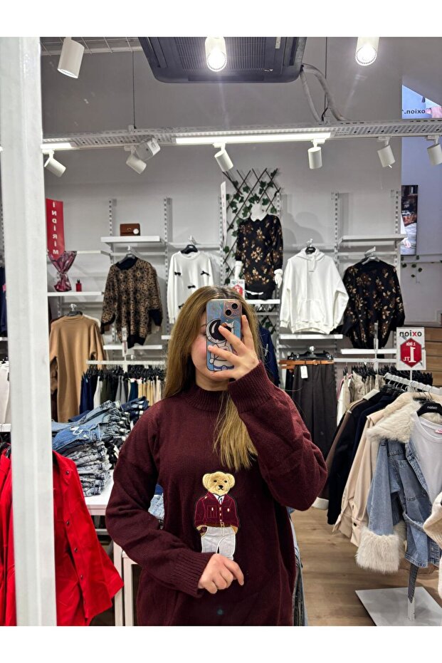 Teddy Figürlü Oversize Triko Kazak - 2