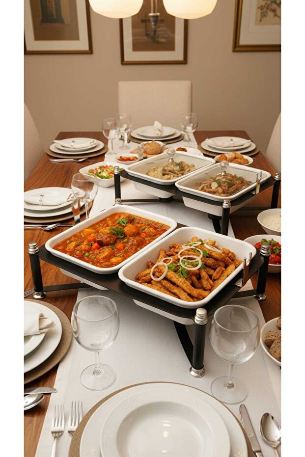 سخان بوفية صحن تقديم الطعام مستطيل ثنائي 12 سم بتصميم عصري وأنيق - 6