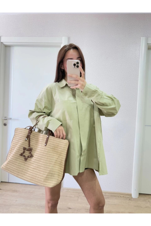 Collared Side Slit Shirt - Green - 3