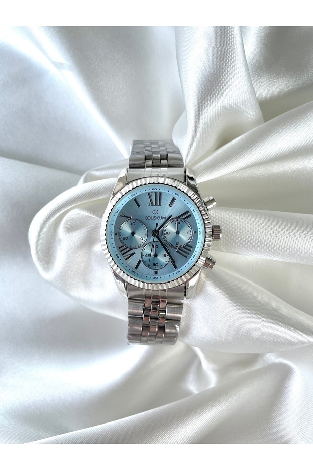 Coliseum Unisex Wristwatch – Light Blue Dial, Steel Band, Chronograph Detailing-Shipped in Box
